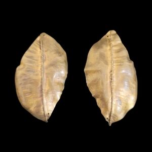 Vintage Artisan Signed Repousse Leaf Earrings Pierced Ear 2" Long Copper